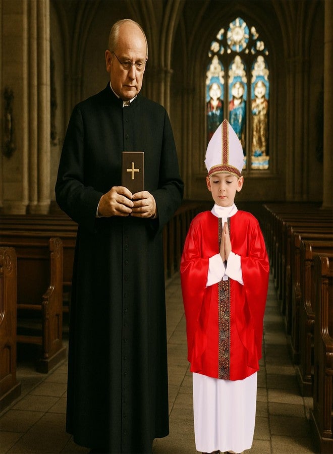 Maiteenly Pope Costume for Kids Priest Halloween Costumes Pope Costume Set Biblical Catholic Cardinal Bishop(M) - Image 2
